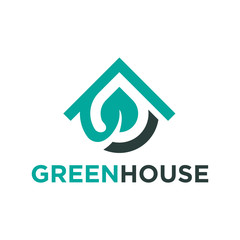 Poster - green leaves eco home, vector logo design template. - Vector