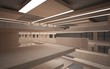 © SERGEYMANSUROV - Abstract  concrete and wood interior multilevel public space with neon lighting. 3D illustration and rendering.