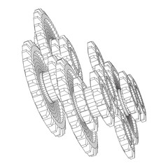 Gears. Mechanical technology machine engineering symbol. Industry development, engine work, business solution concept. Wireframe low poly mesh vector illustration