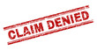 CLAIM DENIED seal stamp with grunge texture. Red vector rubber print of CLAIM DENIED caption with grunge texture. Text caption is placed between double parallel lines.