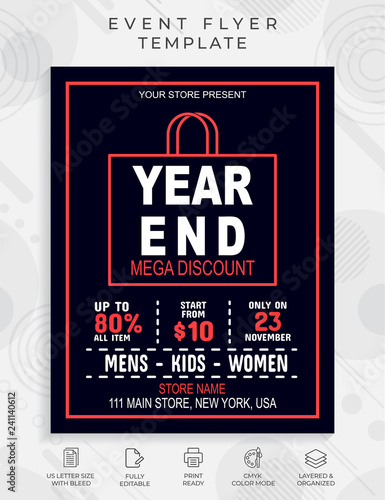 Year End Mega Discount Poster Vector With Flat Color Style For Clearance Sale New Year Mega Discount Up To 80 Flyer Vector For Marketing And Advertising Stock Vector Adobe Stock