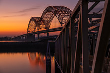 Sunset On The Mississippi River At Memphis Bridge
