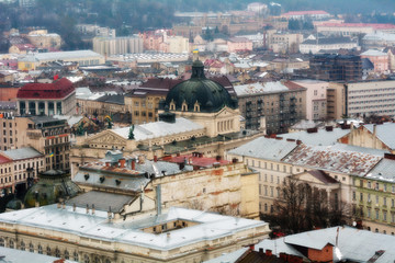 Ancient Lviv view from height. Nice view of the ancient city, a tourist place.