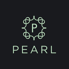 Poster - Premium linear shield monogram letter P logotype. Elegant crest leaf stamp icon vector logo. Luxury alphabet frame symbol. - Vector