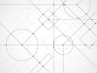 Abstract background of engineering drawing. Technological wallpaper made with circles and lines. Geometric design