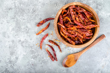 Bunch of small dried red chili peppers