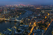 Aerial view of river Thames in London at night