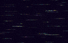 Glitch Background With Color Distortion Lines. Television Noise Effect On Black Backdrop. Retro VHS Concept With Glitched Shapes. No Signal Template. Computer Screen Error. Vector Illustration