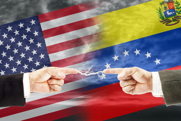 Wall Mural - Confrontation and enmity between United States of America and Venezuela. Conflict and stress in the international policy