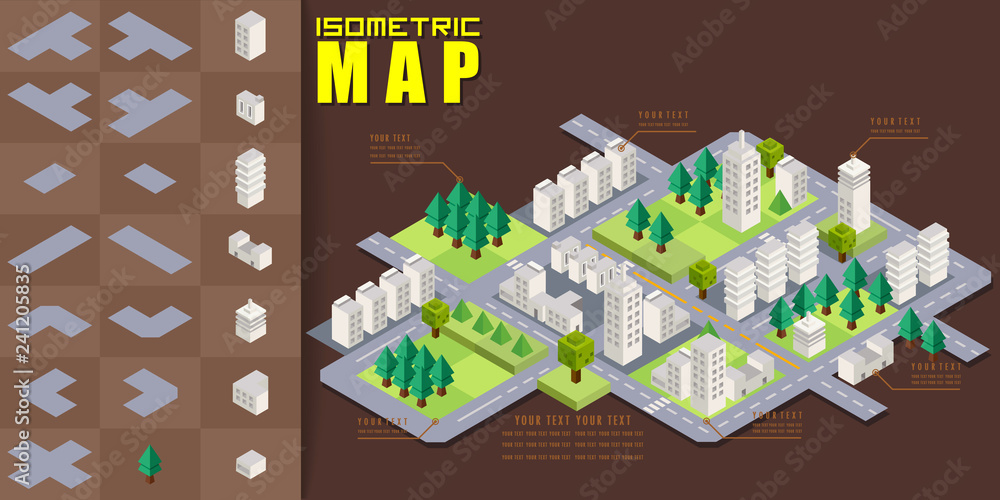 Isometric block map construction elements set for game resource ...