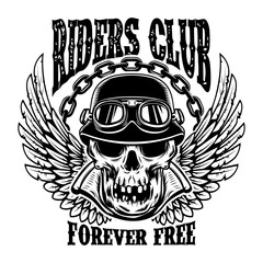 Sticker - Riders club. Emblem template with biker skull and wings. Design element for poster, card, t shirt.