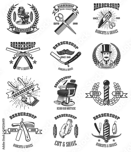 Fotografía Set of vintage barber shop emblems, badges and design elements