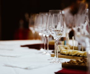 Blank glass of champagne sparkling bubble wine