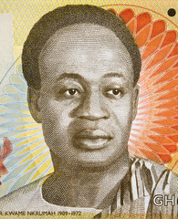 Wall Mural - Kwame Nkrumah portrait on Ghana 2 cedi (2014) banknote. First prime minister and president of Ghana.