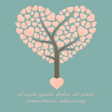 Love Tree And Pink Heart Shape Leaves On Green Background Wedding Or Valentine Invitation Card Theme