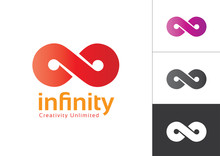 Infinity Symbol With Color Gradient Red, Violet, Black And White. Gradient In The Shape Of The Infinity Symbol. Eight Sign Colorful Gradient.