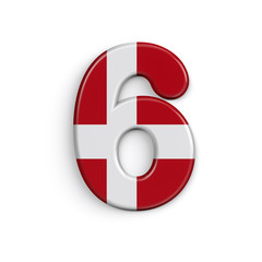 Denmark number 6 -  3d Danish flag digit - Suitable for Denmark, nordic culture or Caribbean related subjects