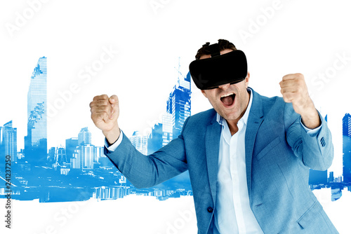 Fotografie, Obraz Digital businessman put on a virtual reality glasses to simulate the work that i