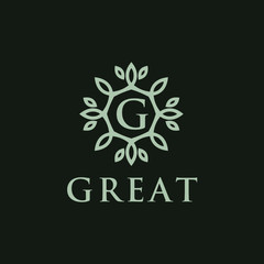 Poster - Premium linear shield monogram letter G logotype. Elegant crest leaf stamp icon vector logo. Luxury alphabet frame symbol. - Vector