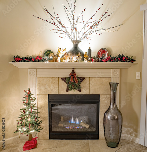 Nighttime Christmas Gas Fireplace Buy This Stock Photo And
