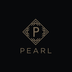 Poster - Premium linear shield monogram letter P logotype. Elegant crest leaf stamp icon vector logo. Luxury alphabet frame symbol. - Vector