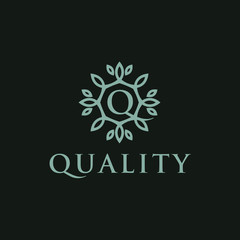 Poster - Premium linear shield monogram letter Q logotype. Elegant crest leaf stamp icon vector logo. Luxury alphabet frame symbol. - Vector