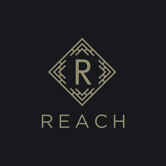 Poster - Premium linear shield monogram letter R logotype. Elegant crest leaf stamp icon vector logo. Luxury alphabet frame symbol. - Vector