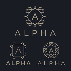 Poster - Premium linear shield monogram letter A logotype. Elegant crest leaf stamp icon vector logo. Luxury alphabet frame symbol. - Vector