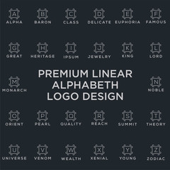 Poster - Premium linear shield monogram logotype. Elegant crest leaf stamp icon vector logo. Luxury alphabet frame symbol. - Vector