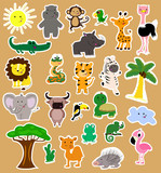 Fototapeta Dinusie - Set of african animals stikers. Vector illustration.
