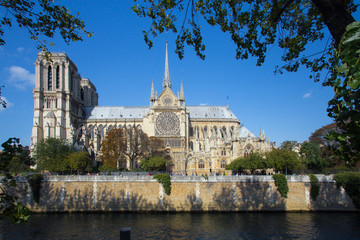 Canvas Print - View of Notre Dame Cathedral in Paris France along Seine River 