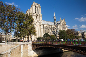 Canvas Print - View of Notre Dame Cathedral in Paris France along Seine River 