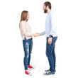 © Kabardins photo - Beautiful woman gives hand to man on white background isolation