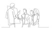 © OneLineStock - modern startup team members discussing near whiteboard - one line drawing