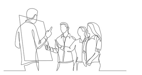 Wall Mural - modern startup team members discussing near whiteboard - one line drawing