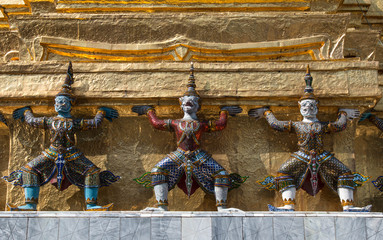 Wall Mural - Demon guardian in Wat Phra Kaew, Bangkok famous landmark of Thailand, Temple of the Emerald Buddha.