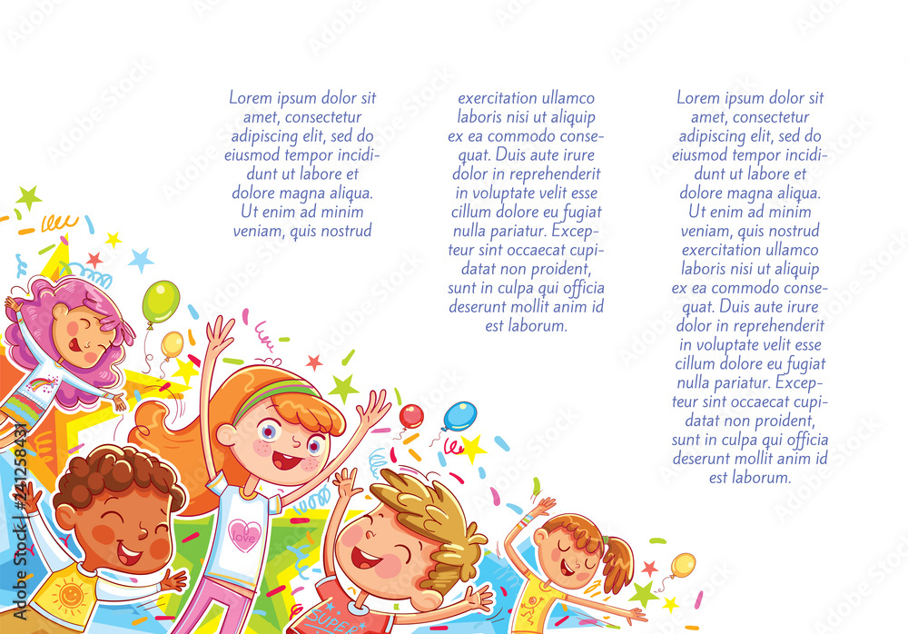 Kids jumping have fun in children's party. Children's background for ...