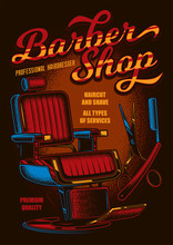 Color Vintage Poster Barber Shop. Original Vector Illustration.