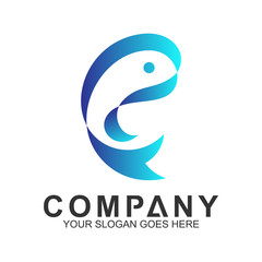 fish logo with blue ribbon shape