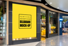 Mock Up Vertical Billboard At Front Of Showroom In Mall