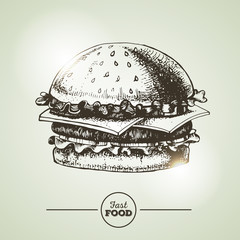 Wall Mural - Vintage fast food sandwich sketch