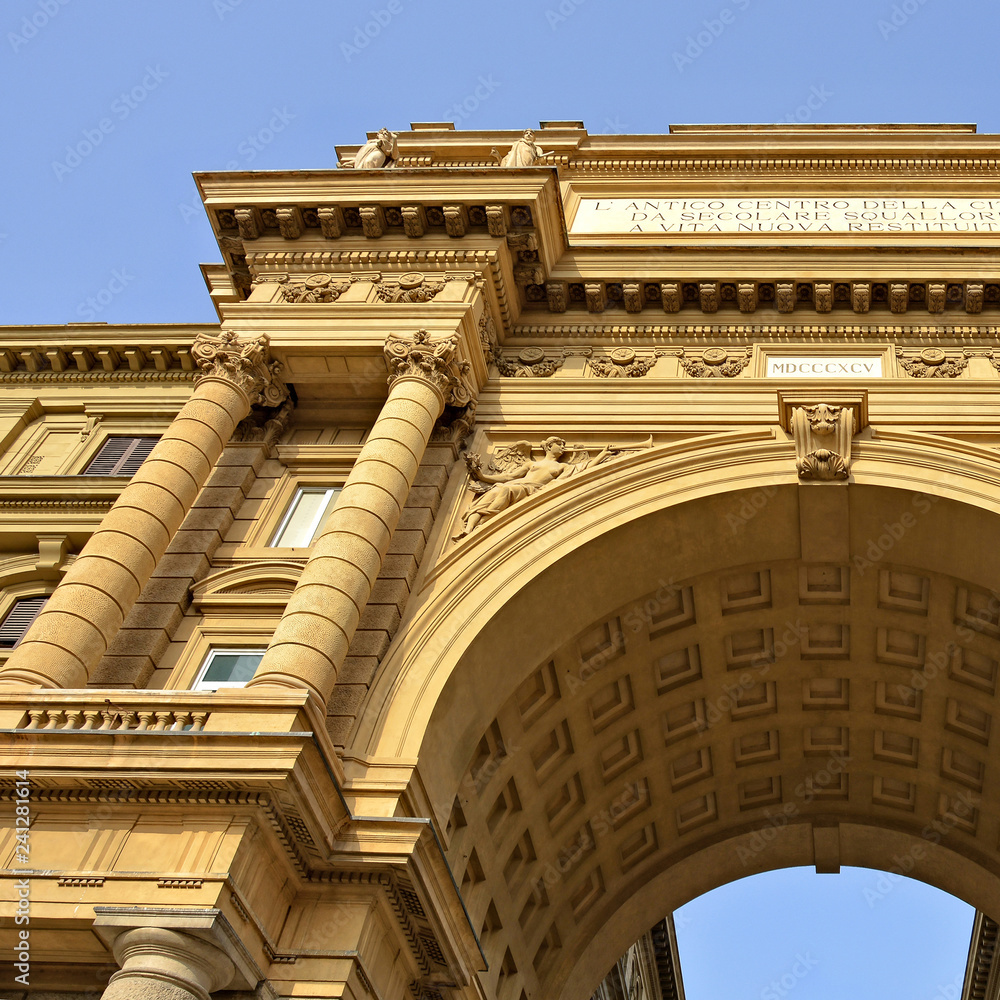 Florence Inscriptions Arcone Triumphal Arch with inscription on the top at the Republic ...
