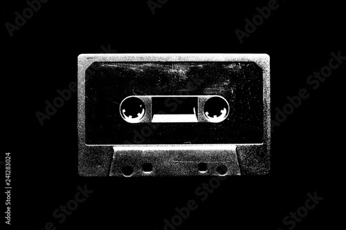 Audio cassette illustration on black background for design. Poster Mural XXL