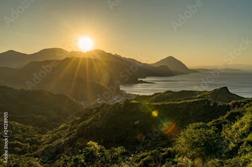 Fotografie, Obraz Sunset at landscape View of mountains east coast of Taiwan Bitou Lighthouse Cape