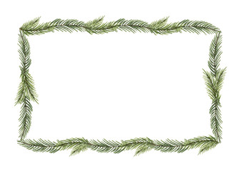 Wall Mural - watercolor vector christmas frame with a red bow and fir branches.