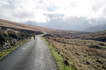 Wall Mural - road in mountains with a lady with dogs in brecon beacons 