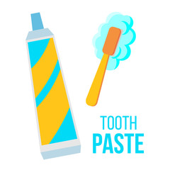 Poster - Tooth Paste, Brush Vector. Child Dental Care. Isolated Flat Cartoon Illustration