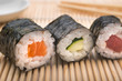 Sushi HosoMaki with salmon cucumber and tuna