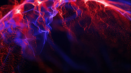 Abstract water splash.Big data. Cyber or technology background. Neon flare. 3D rendering.