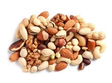 Pile Of Mixed Organic Nuts On White Background
